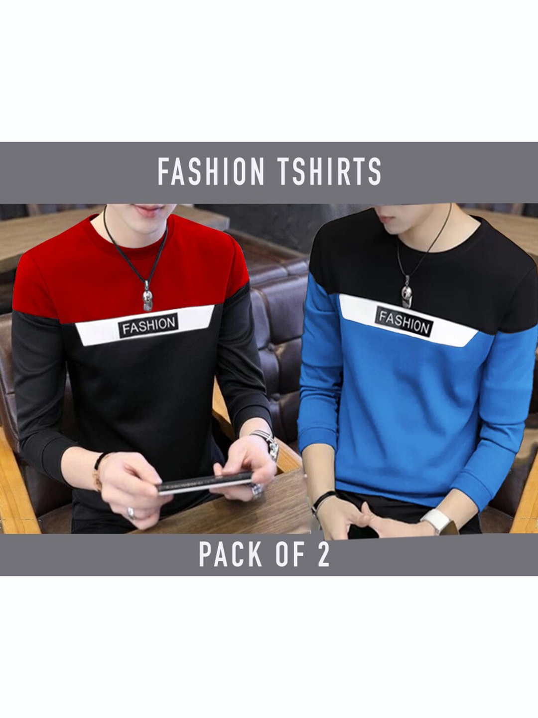 

BLIVE Pack of 2 Colourblocked Cotton Sweatshirts, Blue