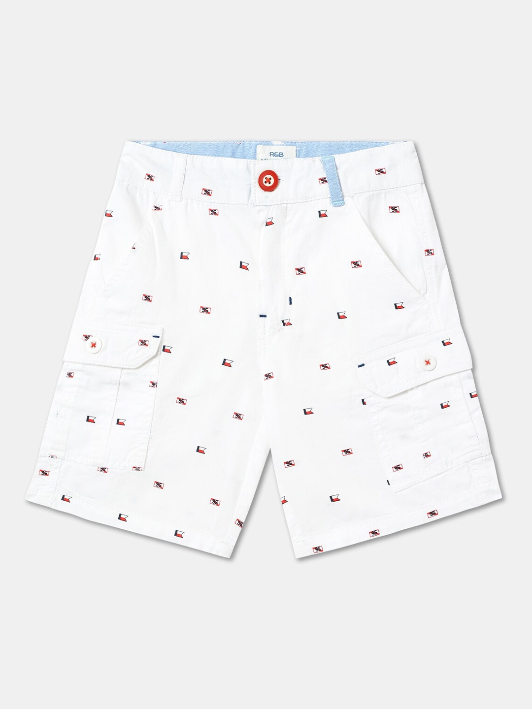 

R&B Boys Conversational Printed Mid-Rise Cotton Shorts, White