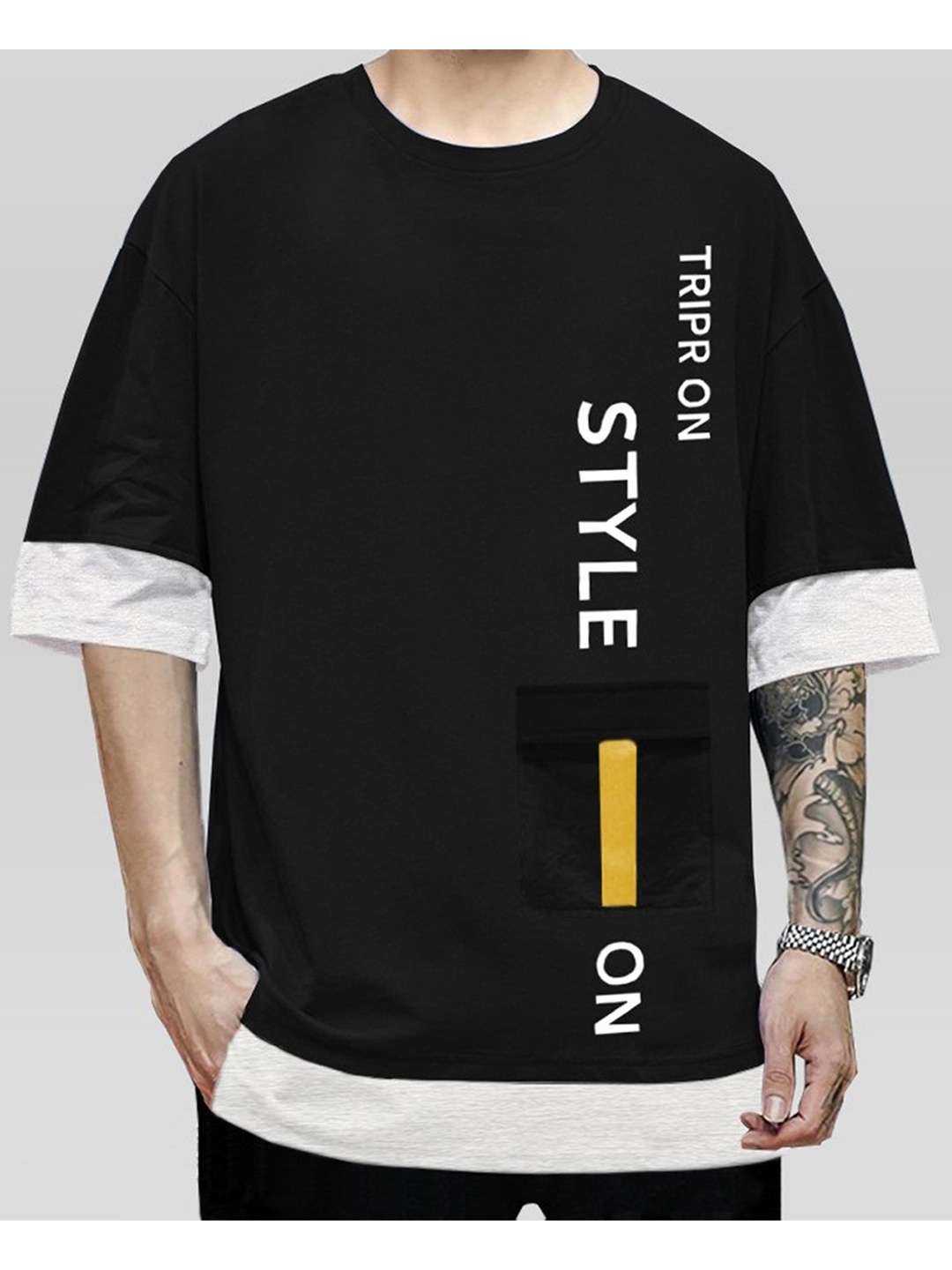 

TRIPR Typography Printed Cotton Casual T-Shirt, Black