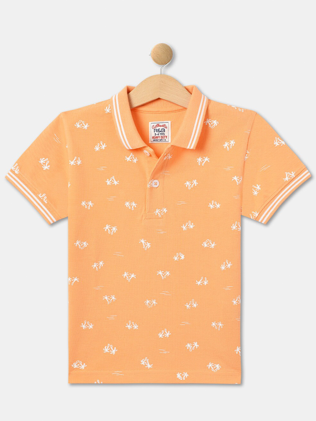

R&B Boys Tropical Printed Relaxed Fit Polo Collar T-shirt, Peach