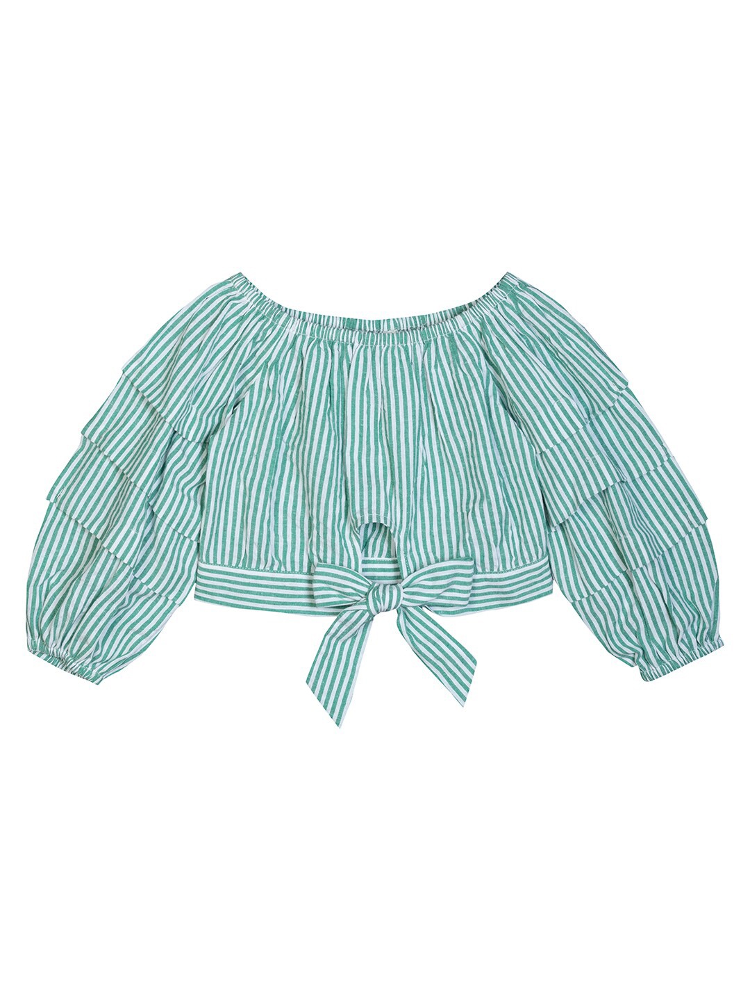 

Budding Bees Striped Off-Shoulder Cotton Bardot Top, Green
