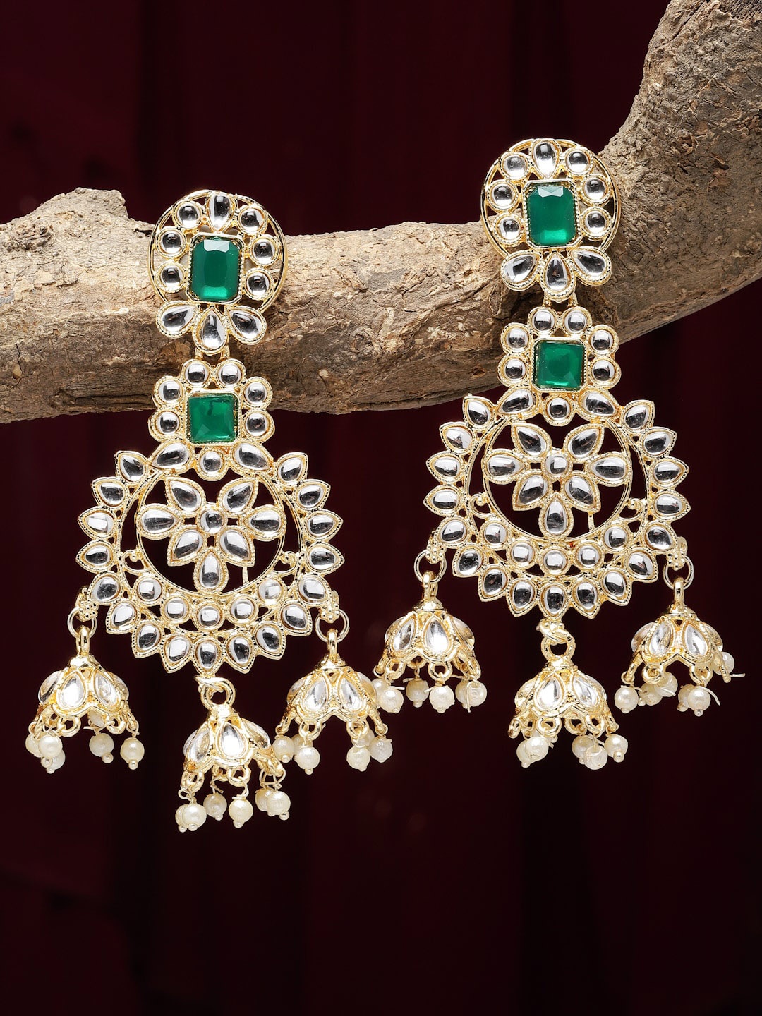 

ZENEME Gold-Plated Dome Shaped Jhumkas Earrings
