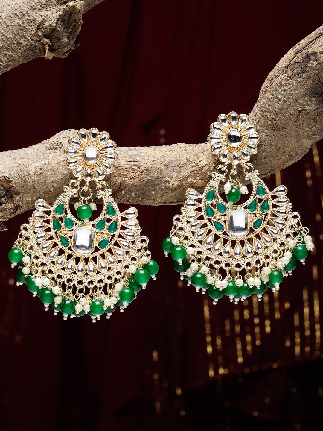 

ZENEME Gold-Plated Crescent Shaped Chandbalis Earrings