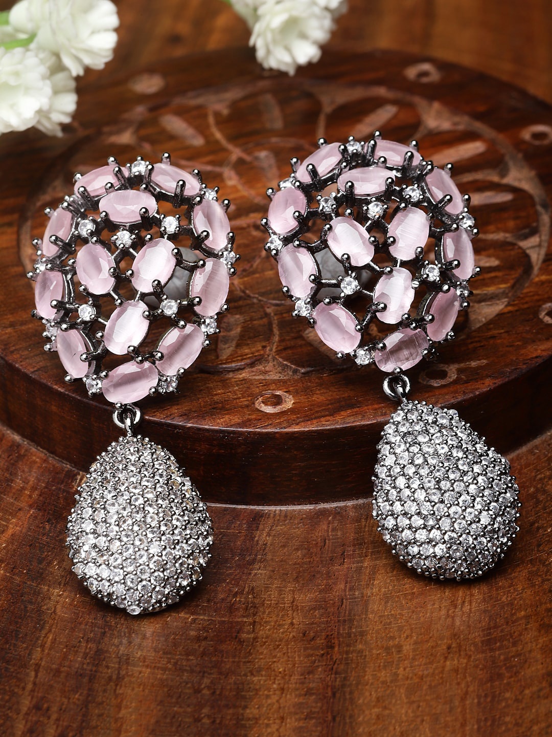 

ZENEME Rhodium-Plated Teardrop Shaped Drop Earrings, Silver