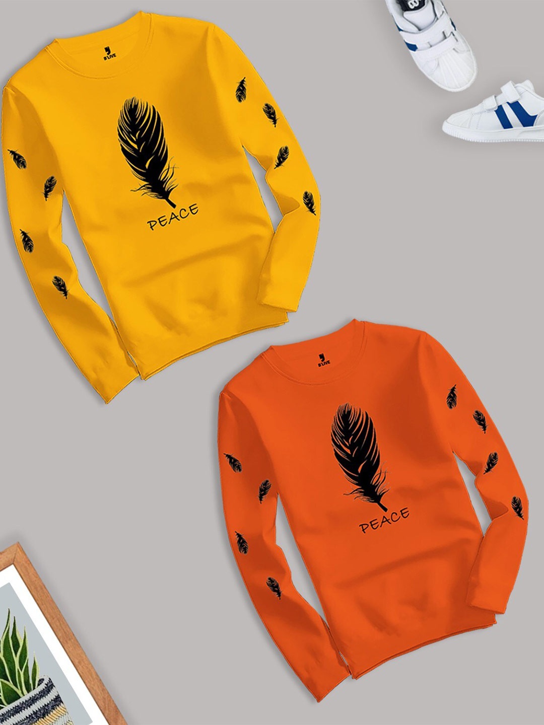 

BLIVE Pack Of 2 Graphic Printed Cotton T-Shirt, Orange