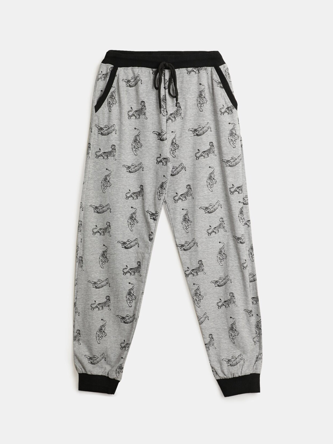 

V-Mart Boys Printed Cotton Single Jersey Lounge Pants, Grey melange
