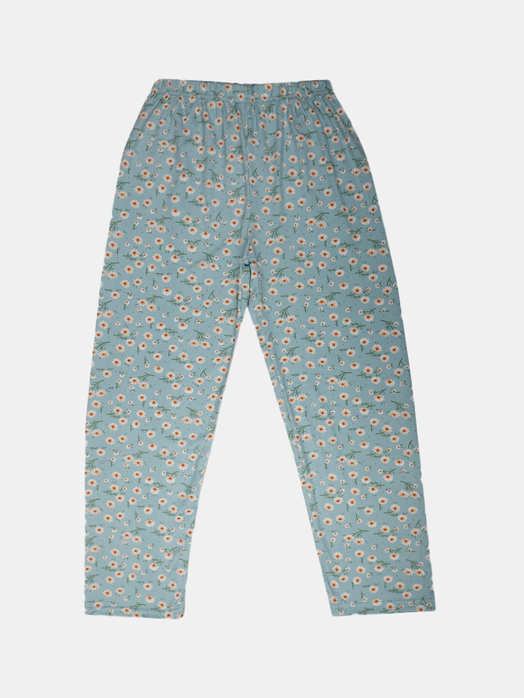 

V-Mart Girls Floral Printed Cotton Straight Lounge Pants, Blue