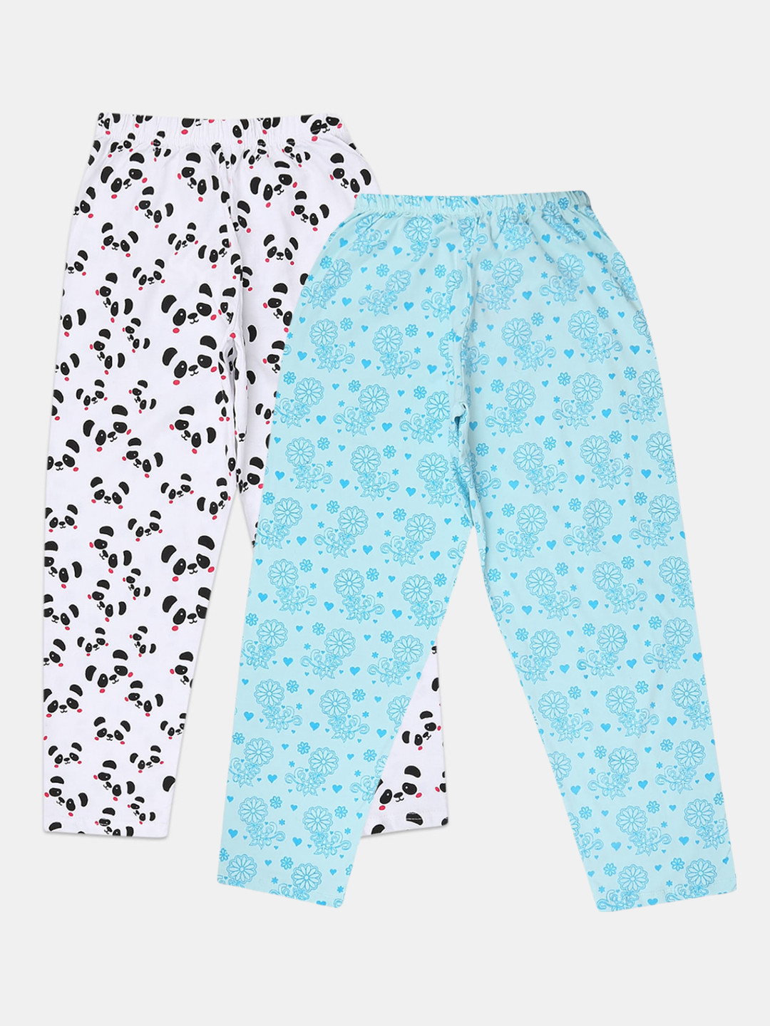 

V-Mart Girls Pack Of 2 Conversational Printed Cotton Straight Lounge Pants, Blue