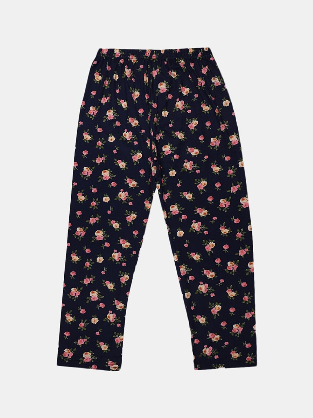 

V-Mart Girls Floral Printed Cotton Straight Lounge Pants, Navy blue