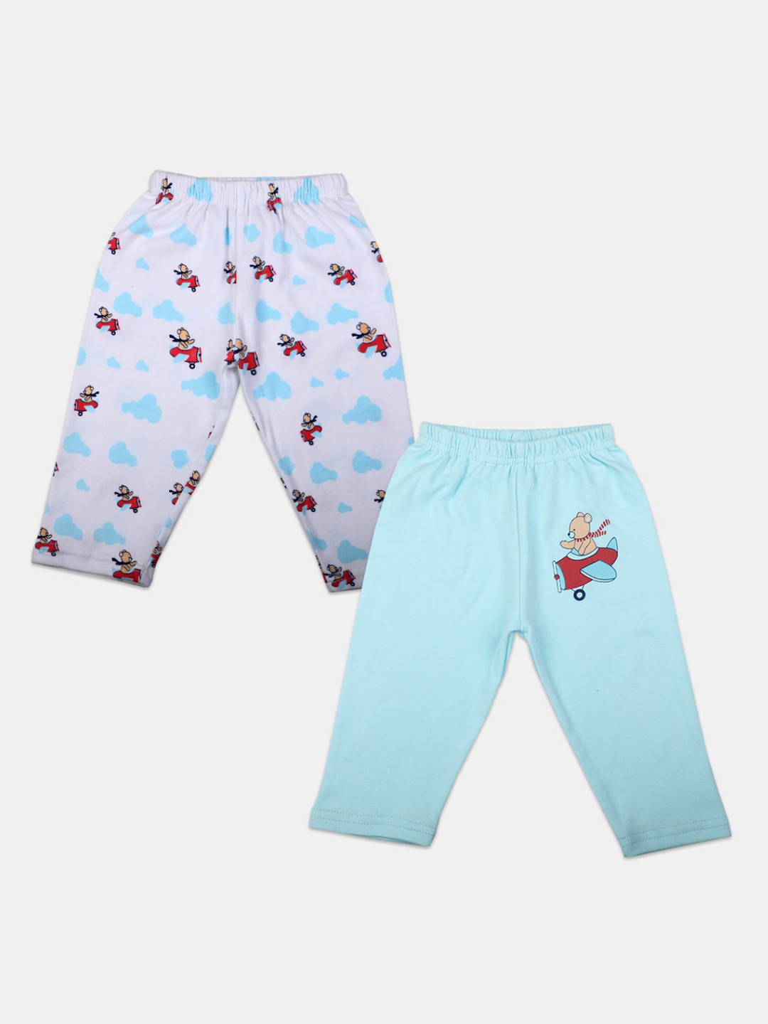 

V-Mart Infant Kids Pack Of 2 Graphic Printed Cotton Straight Lounge Pants, Blue