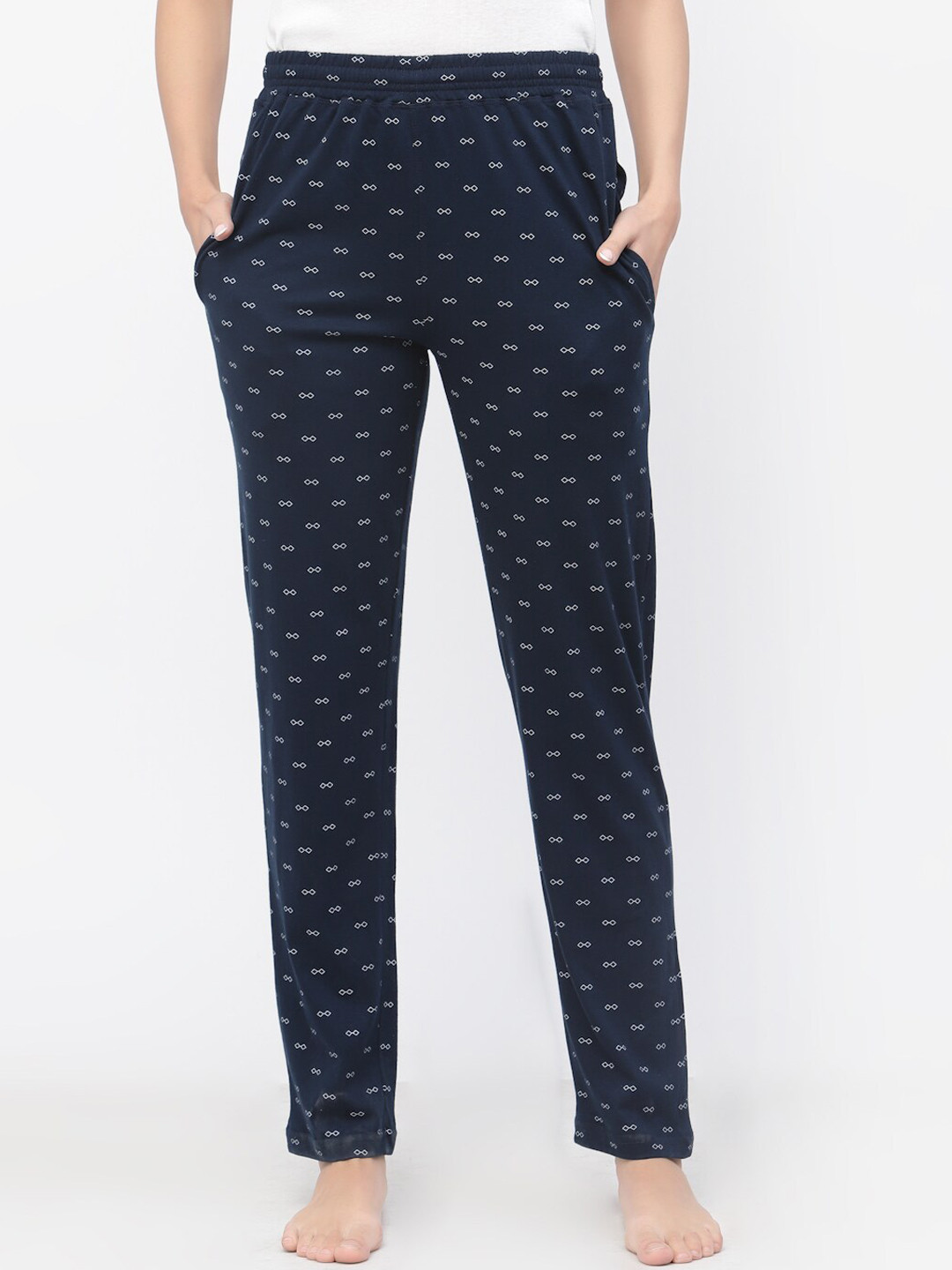 

Floret Women Printed Cotton Lounge Pants, Navy blue