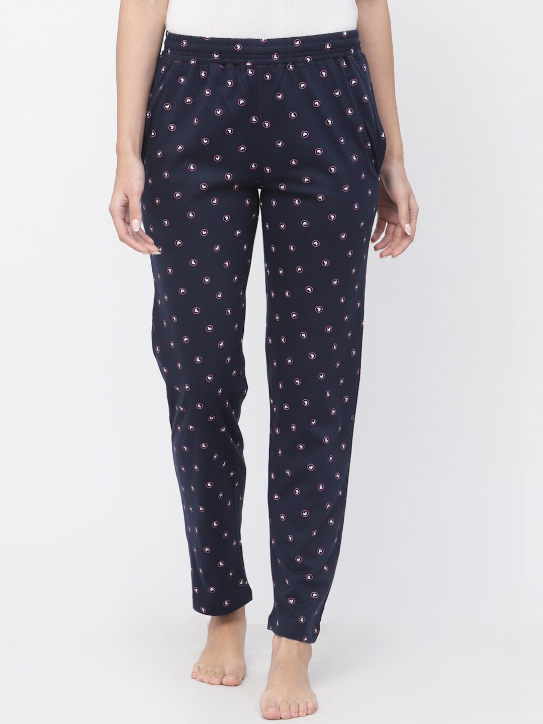 

Floret Women Mid-Rise Printed Cotton Lounge Pants, Navy blue