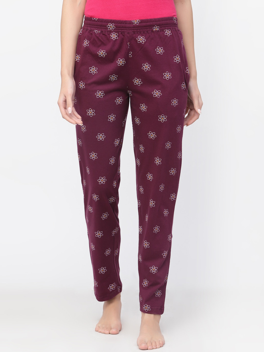 

Floret Women Printed Cotton Lounge Pants, Burgundy