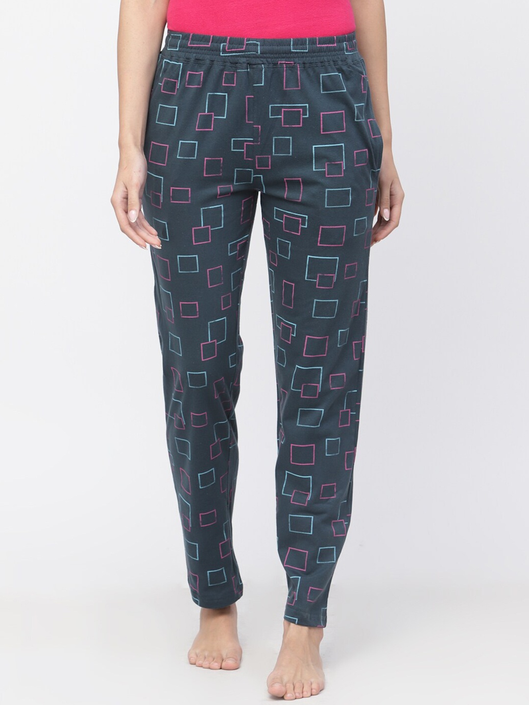 

Floret Women Printed Cotton Lounge Pants, Navy blue