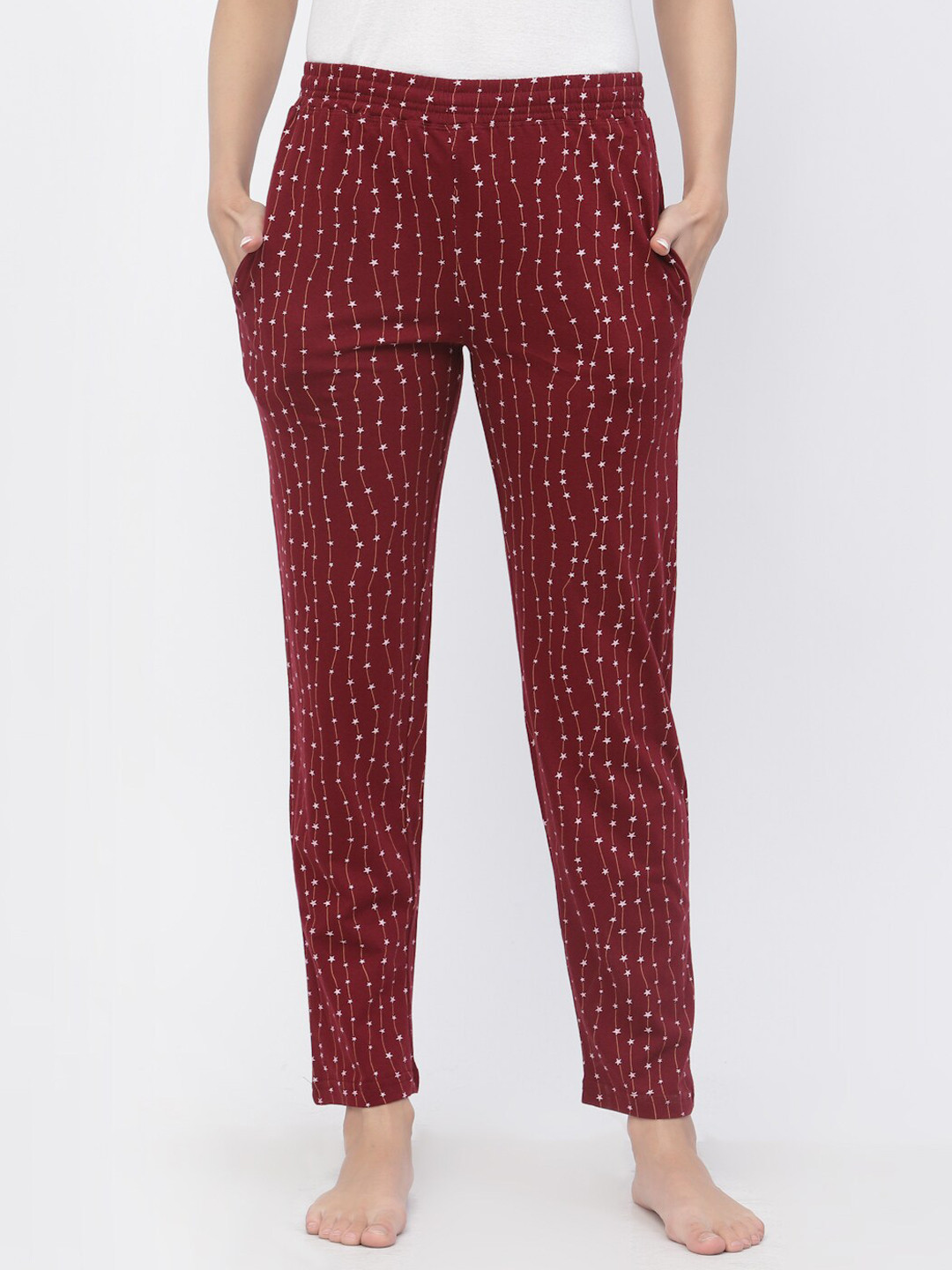 

Floret Women Printed Cotton Lounge Pant, Maroon