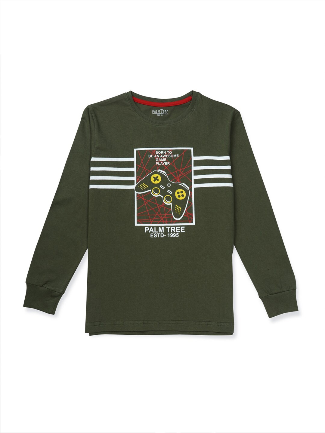 

Palm Tree Boys Graphic Printed Pure Cotton T-shirt, Olive