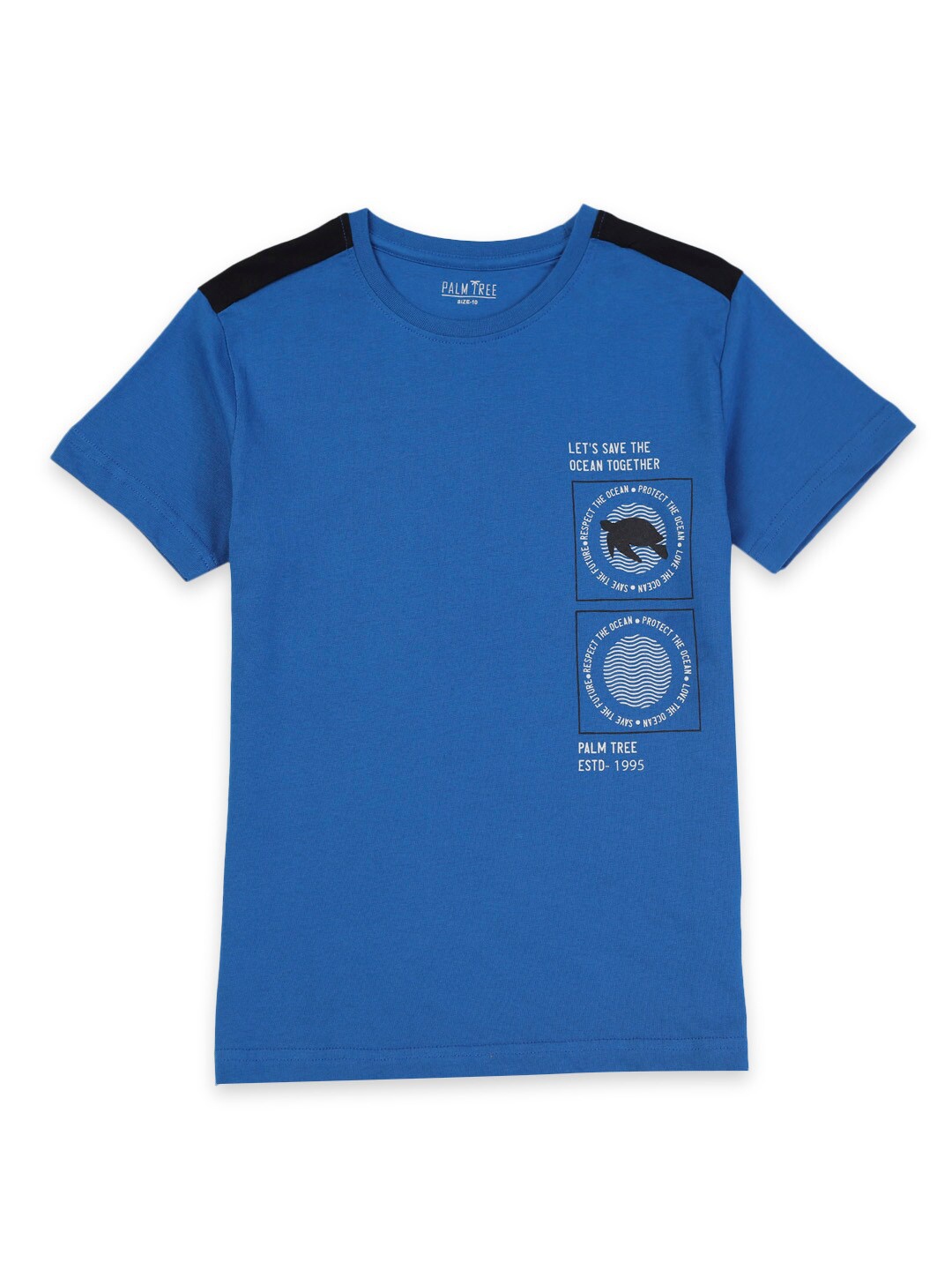 

Palm Tree Boys Colourblocked Cotton T-shirt, Blue