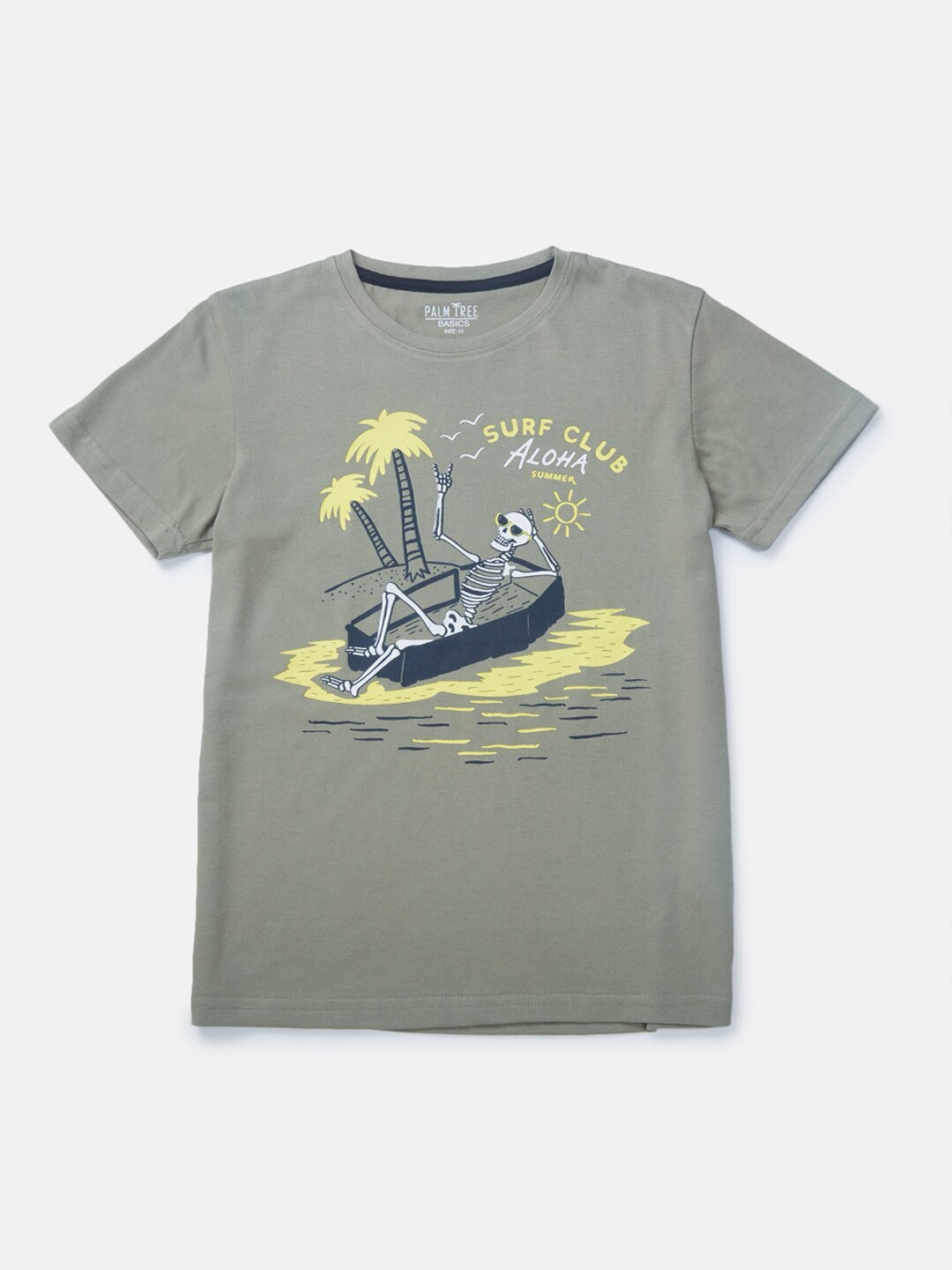

Palm Tree Boys Graphic Printed Pure Cotton T-shirt, Olive