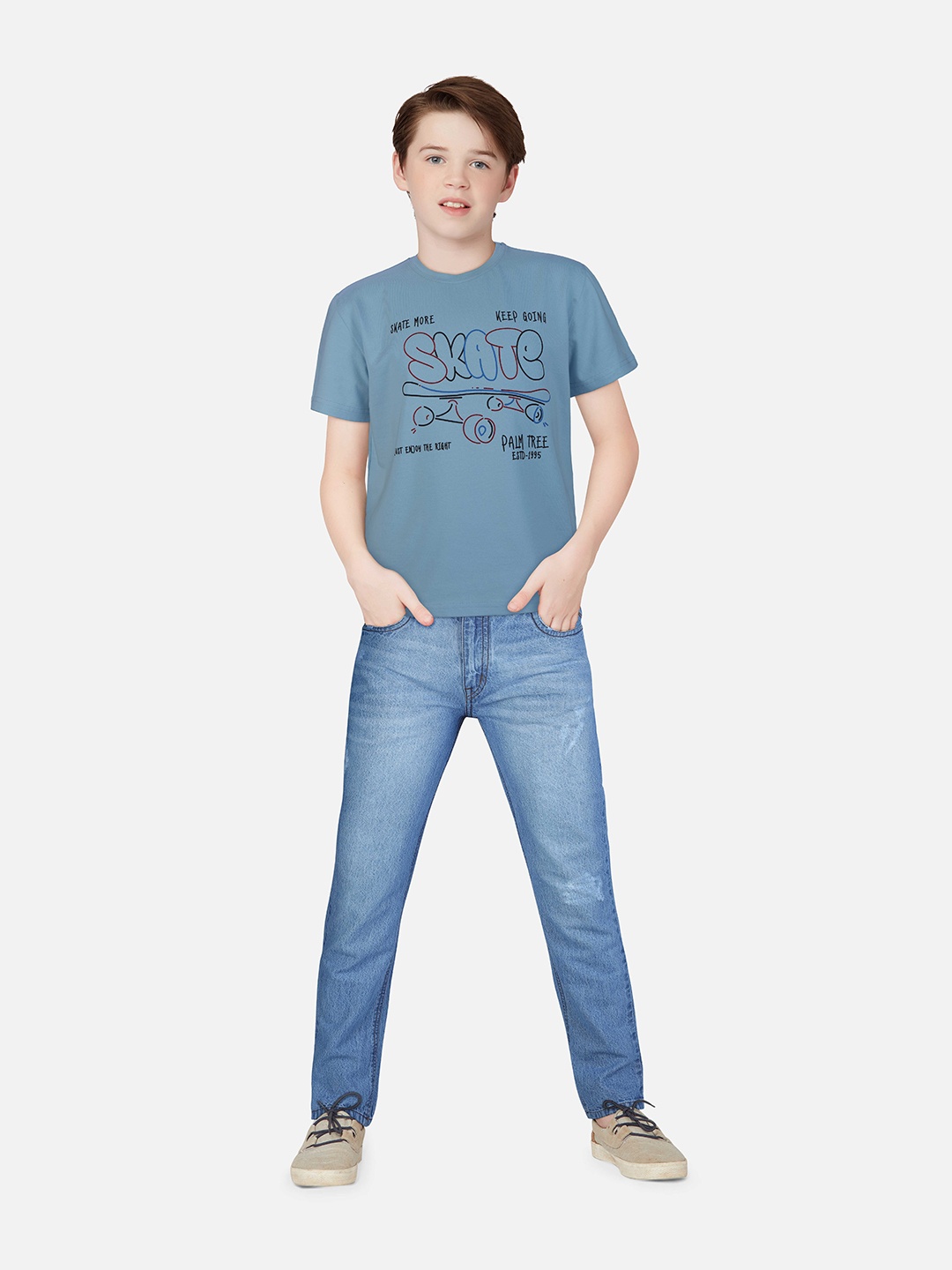 

Palm Tree Boys Typography Printed Pure Cotton T-shirt, Blue