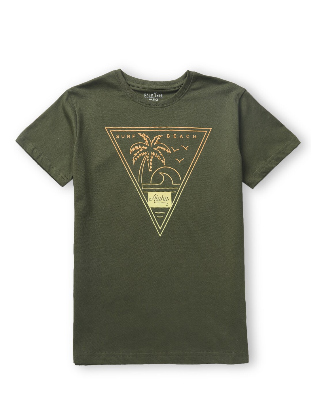 

Palm Tree Boys Graphic Printed Cotton T-shirt, Olive