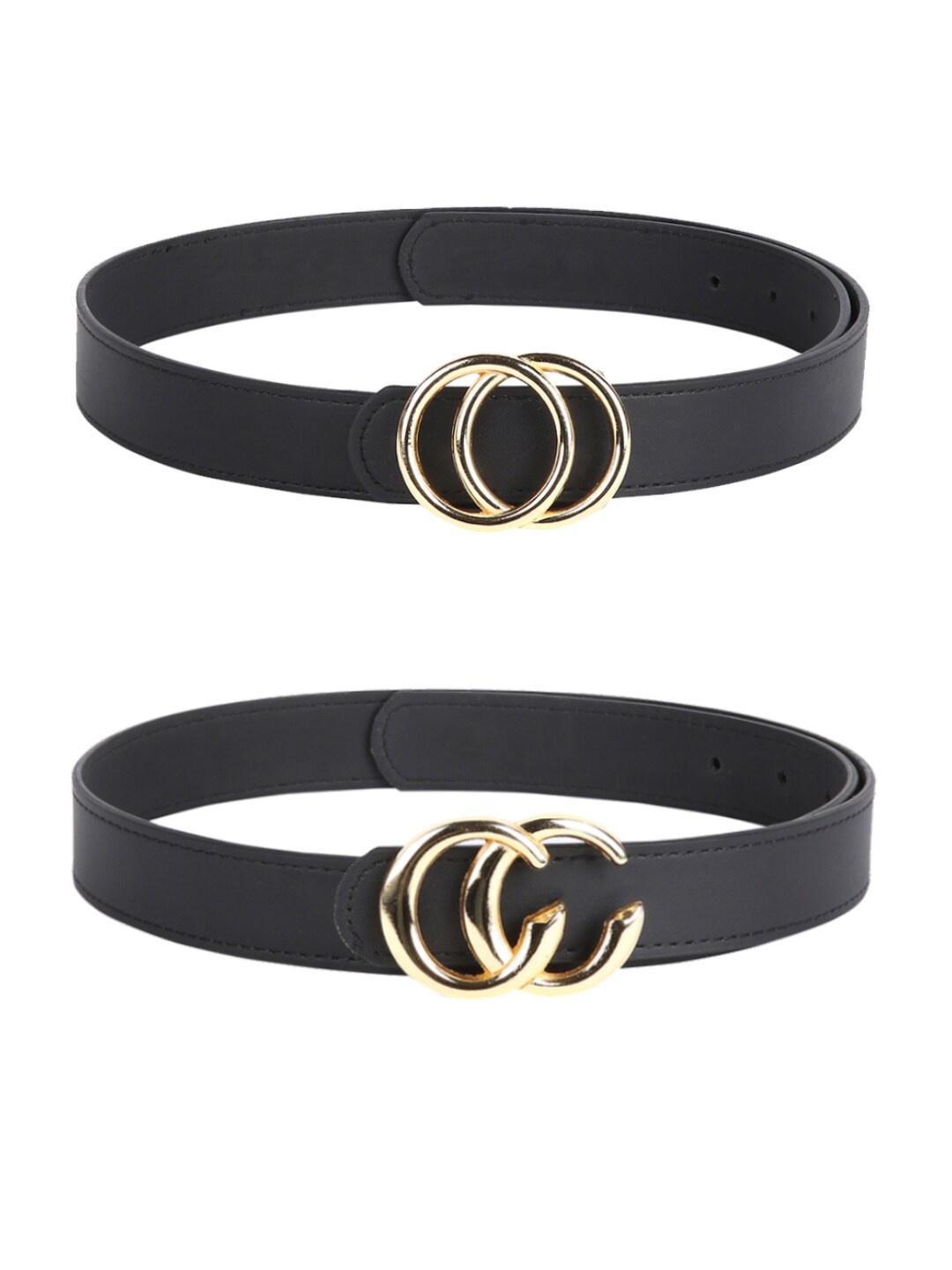 

CRUSSET Women Set Of 2 Push Pin Closure Belts, Black