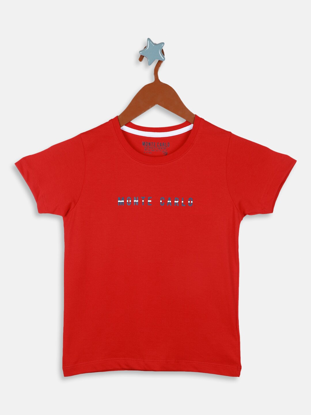 Monte Carlo Boys Round Neck Short Sleeves Pure Cotton T-shirt, Red