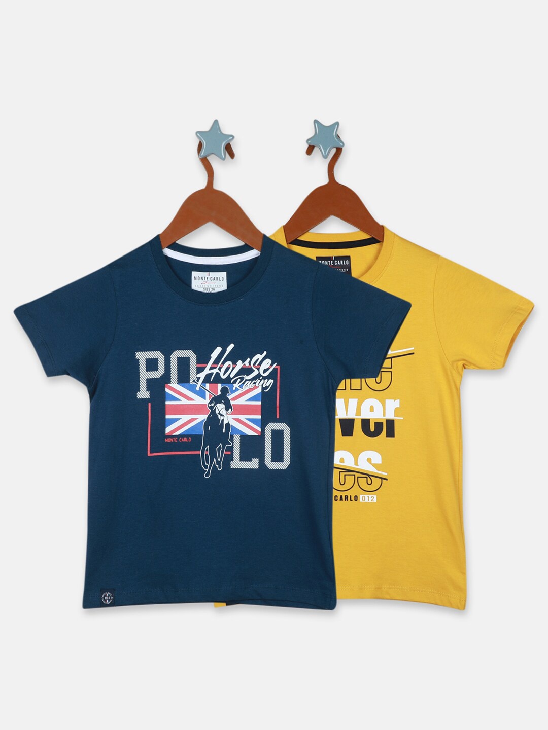 

Monte Carlo Boys Pack Of 2 Typography Printed Cotton T-shirt, Navy blue