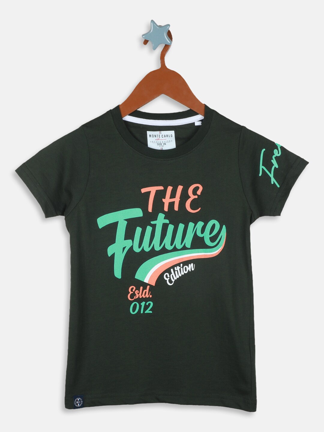 

Monte Carlo Boys Typography Printed Pure Cotton T-shirt, Olive