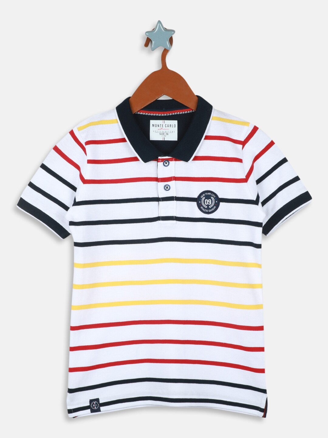 

Monte Carlo Boys Striped Polo Collar Pure Cotton T-shirt, White