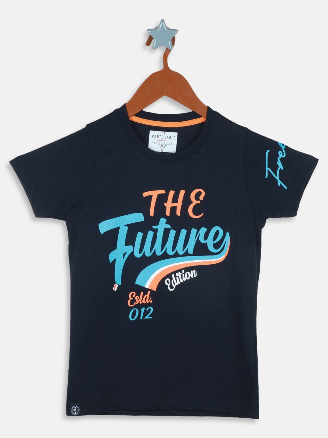 Monte Carlo Boys Typography Printed Pure Cotton T-shirt, Navy blue