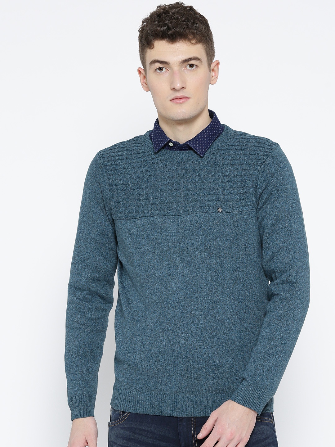 

Blackberrys Men Teal Green Self Design Sweater