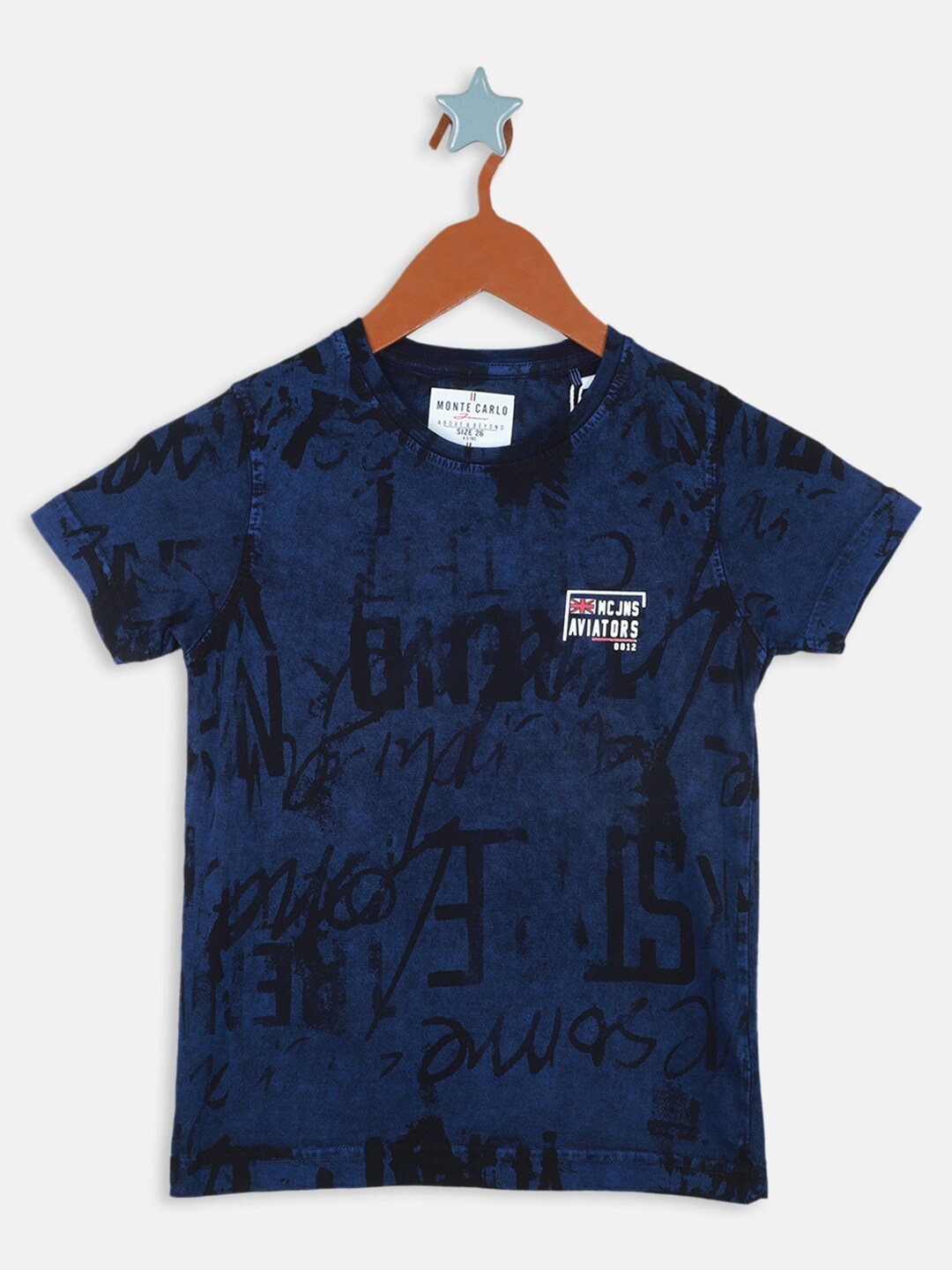 

Monte Carlo Boys Typography Printed Pure Cotton T-shirt, Navy blue