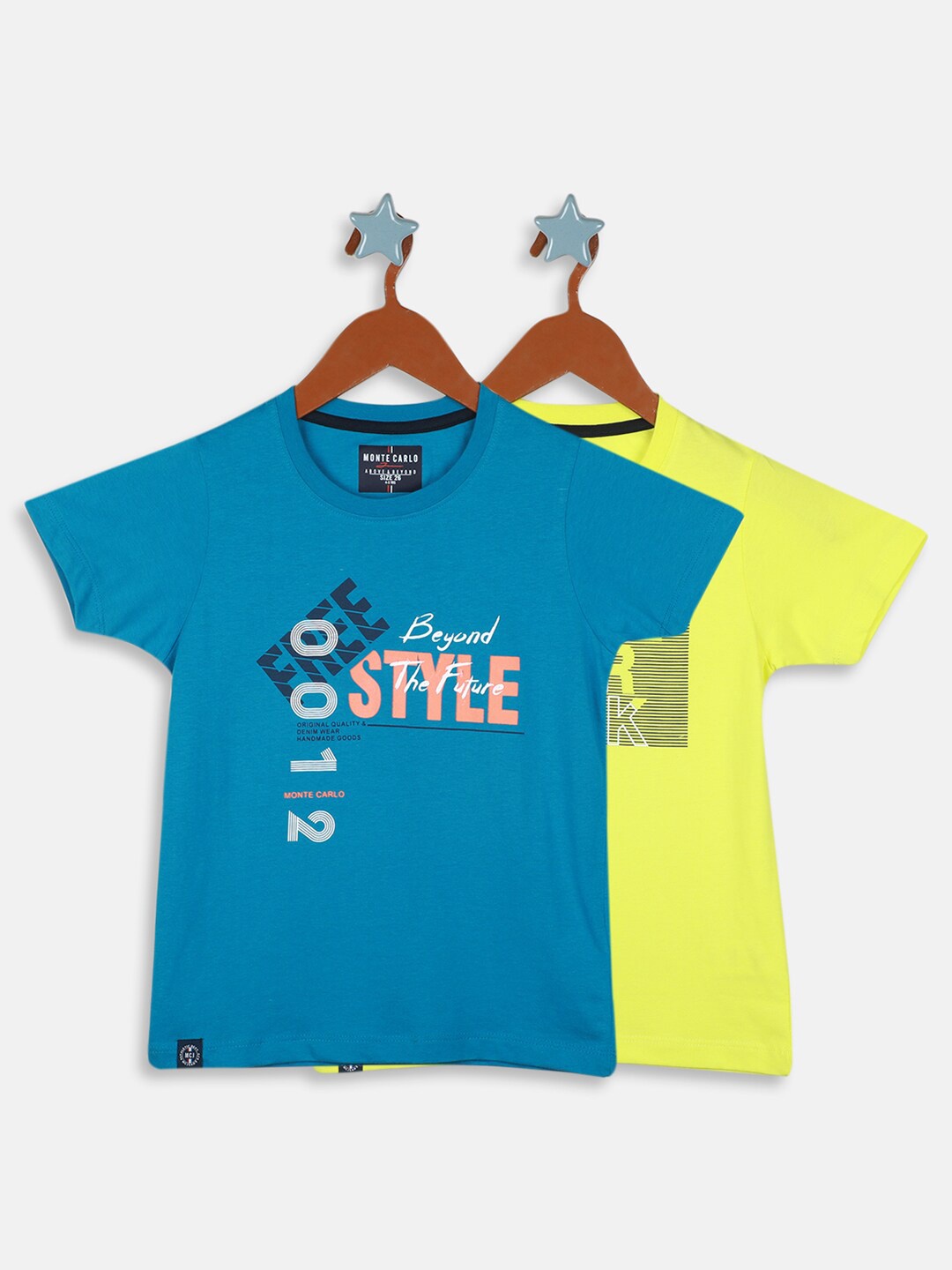 Monte Carlo Boys Pack Of 2 Typography Printed Pure Cotton T-shirt, Blue