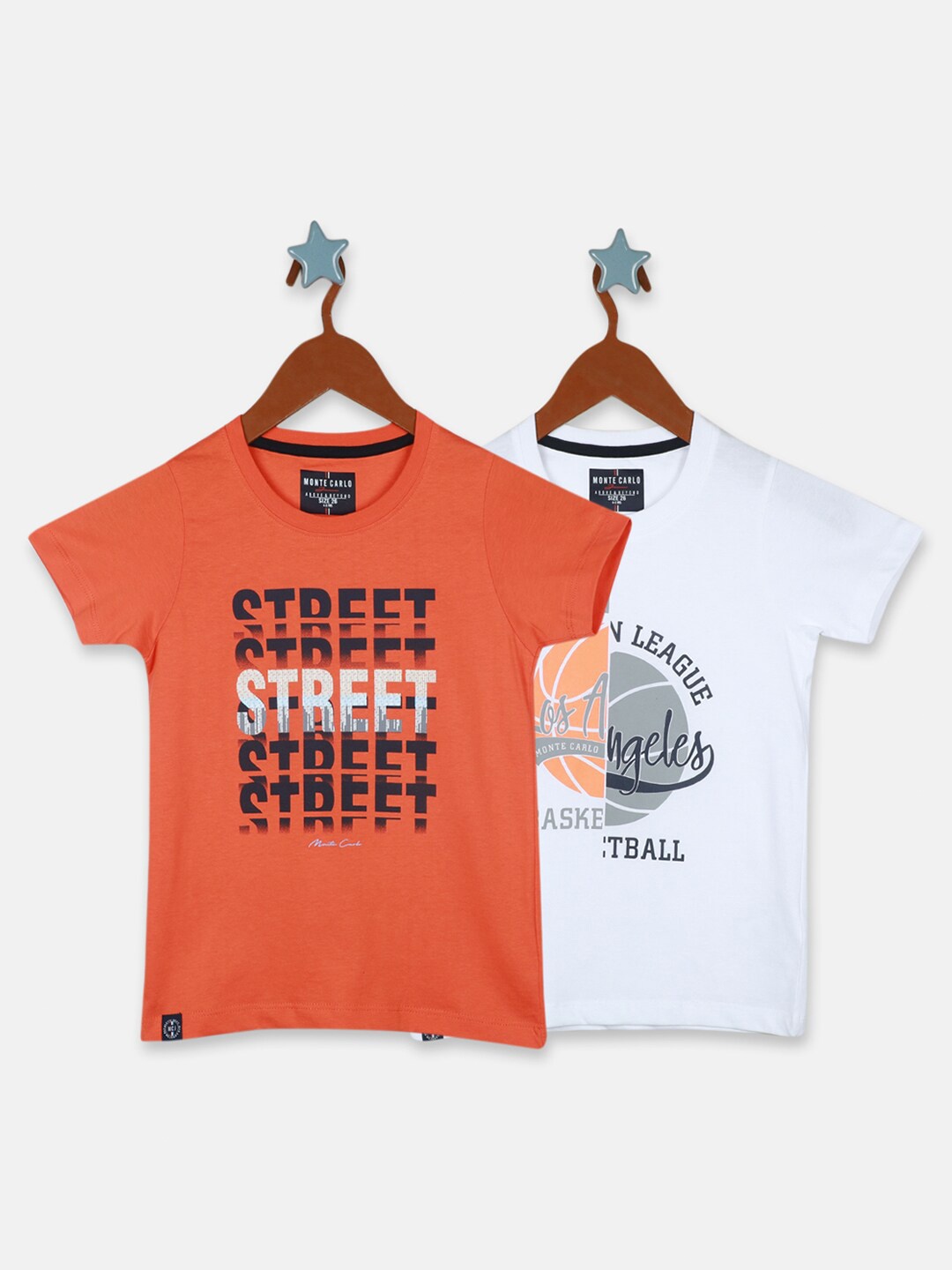 

Monte Carlo Teen Boys Pack Of 2 Typography Printed Pure Cotton T-shirt, Orange