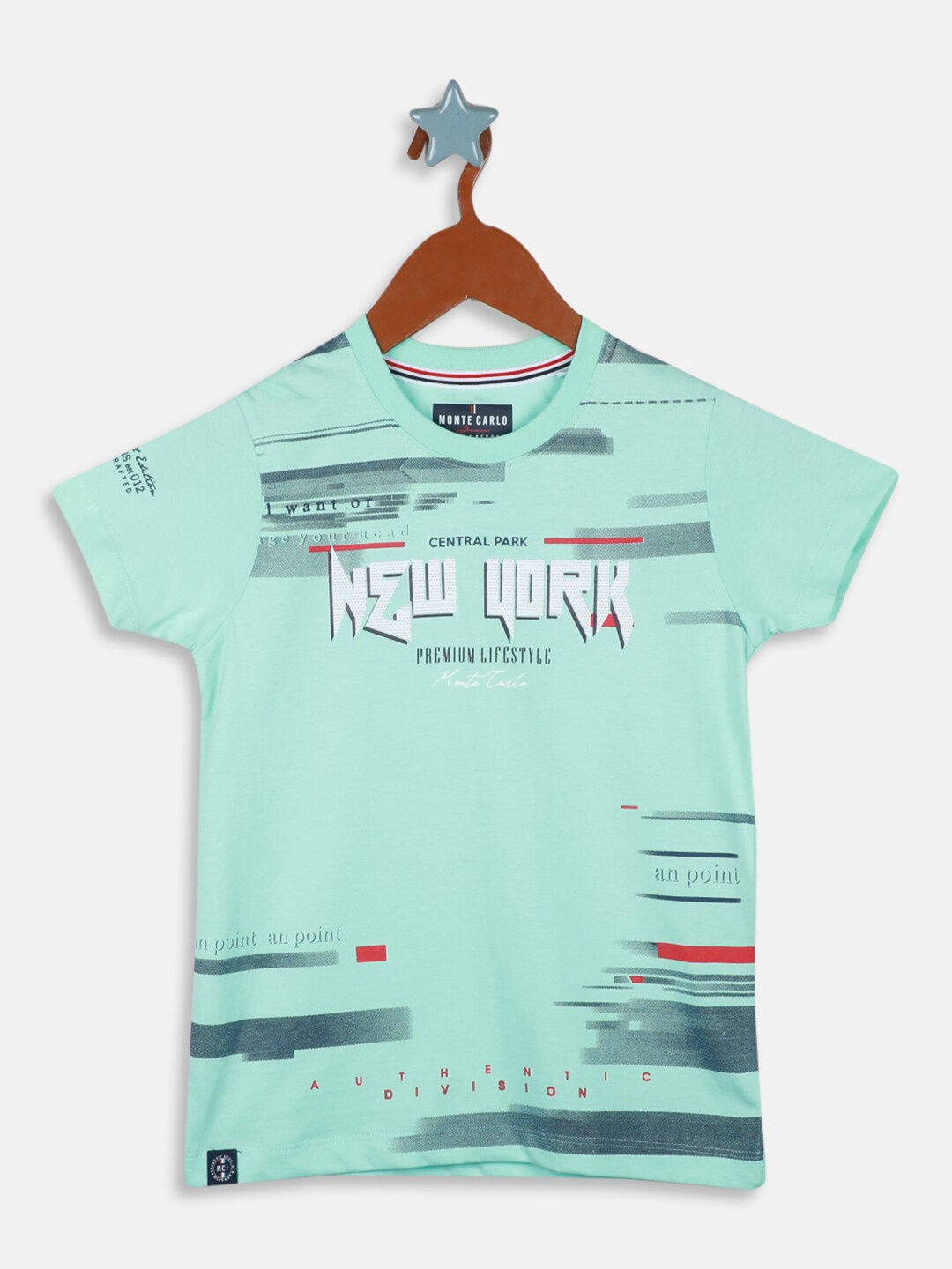 

Monte Carlo Boys Typography Printed Pure Cotton T-shirt, Sea green