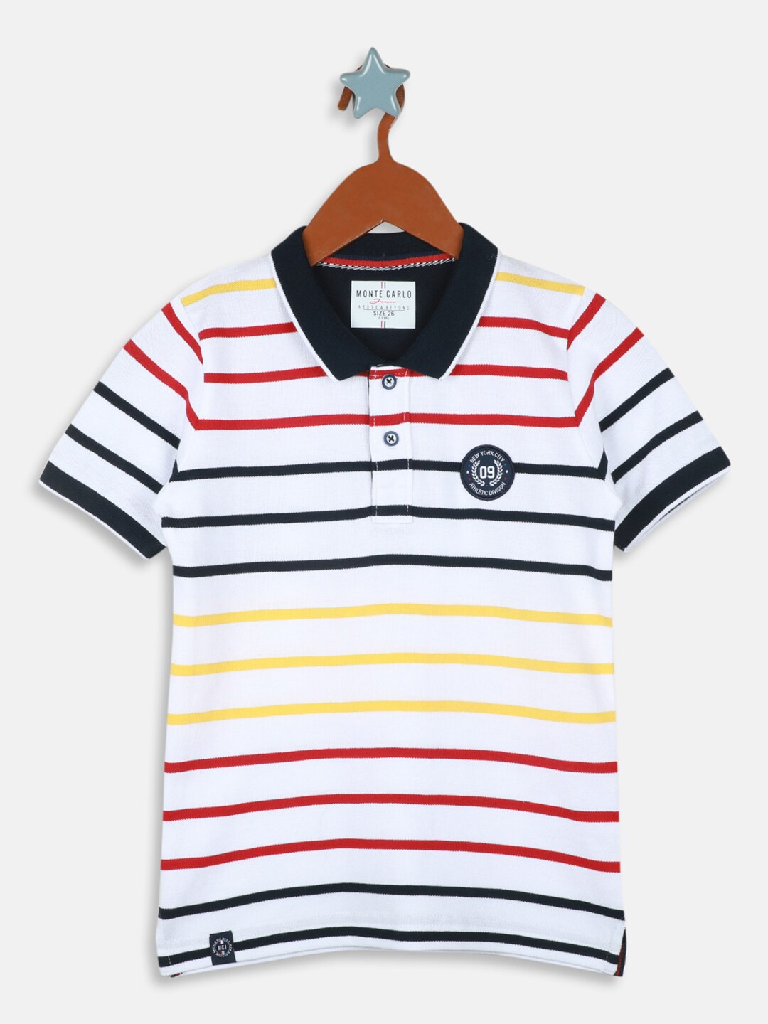 

Monte Carlo Boys Striped Polo Collar Pure Cotton T-shirt, White