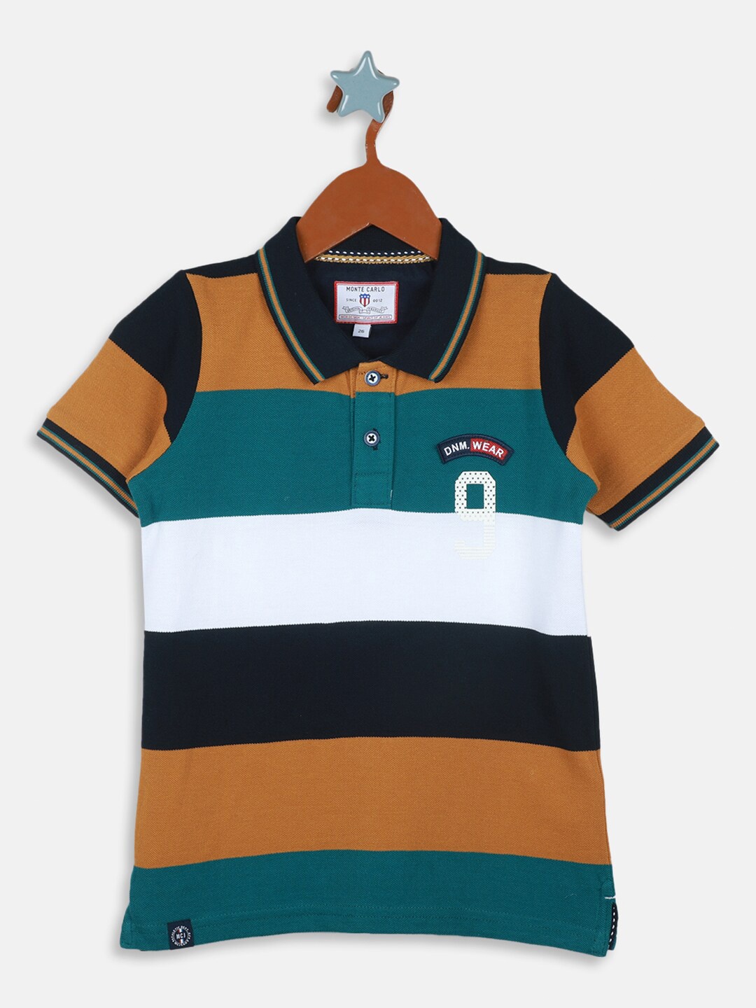 

Monte Carlo Boys Striped Polo Collar Pure Cotton T-shirt, Brown