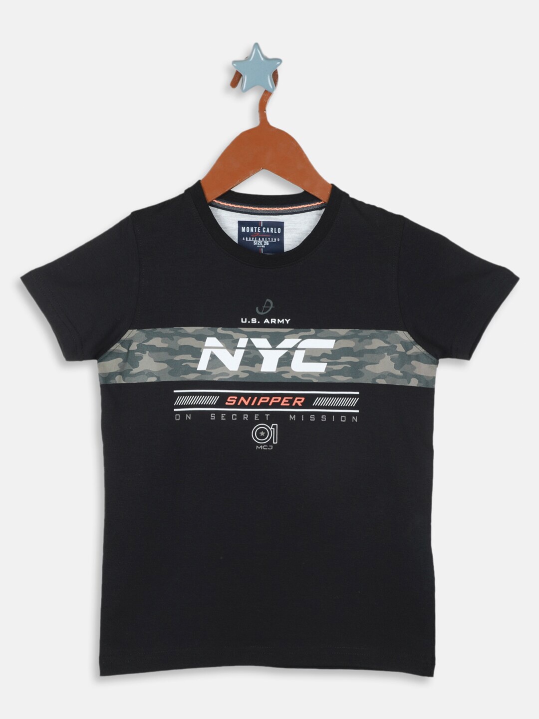 

Monte Carlo Boys Typography Printed Round Neck T-shirt, Black