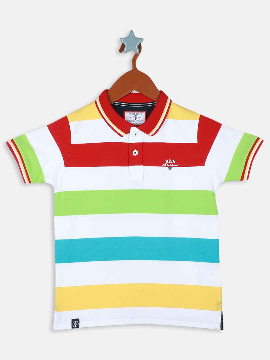

Monte Carlo Boys Striped Polo Collar T-shirt, White