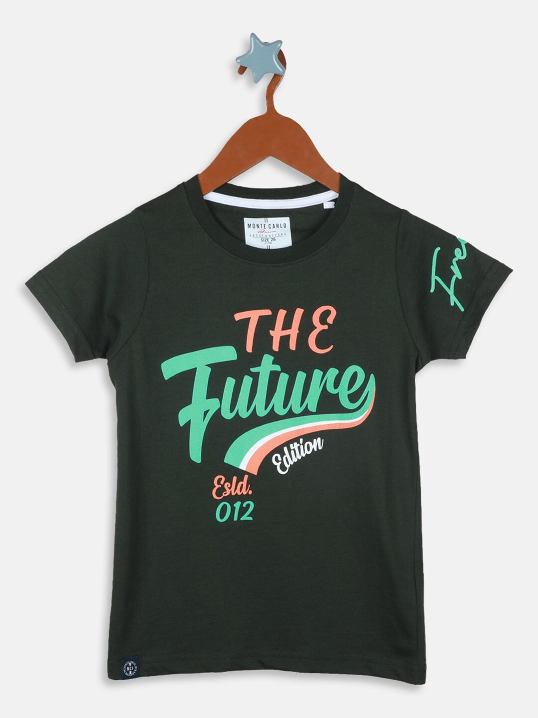 

Monte Carlo Boys Typography Printed Pure Cotton T-shirt, Olive