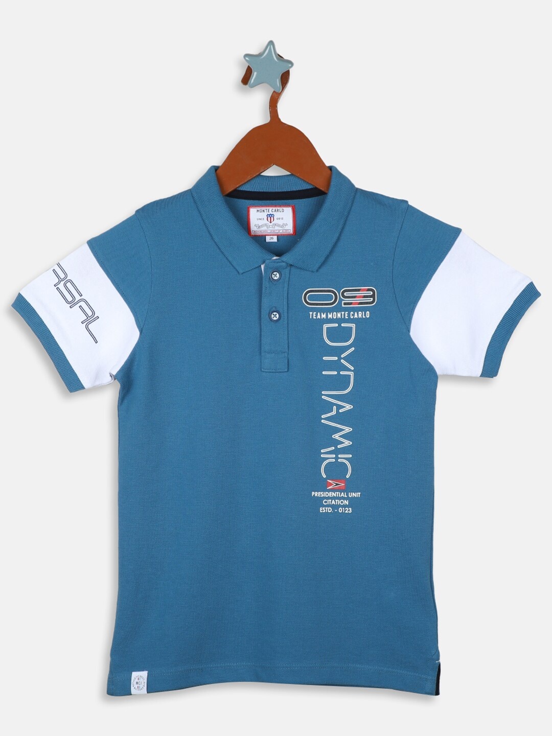 

Monte Carlo Boys Typography Printed Polo Collar Cotton T-shirt, Blue