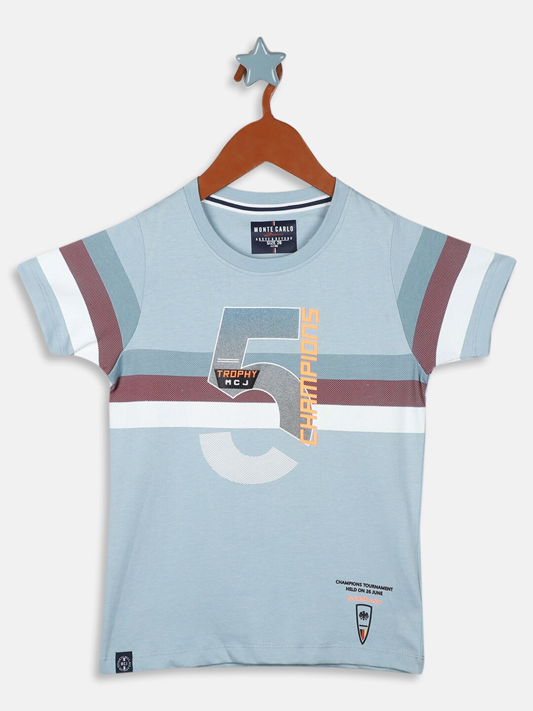 Monte Carlo Boys Typography Printed Cotton T-shirt, Blue
