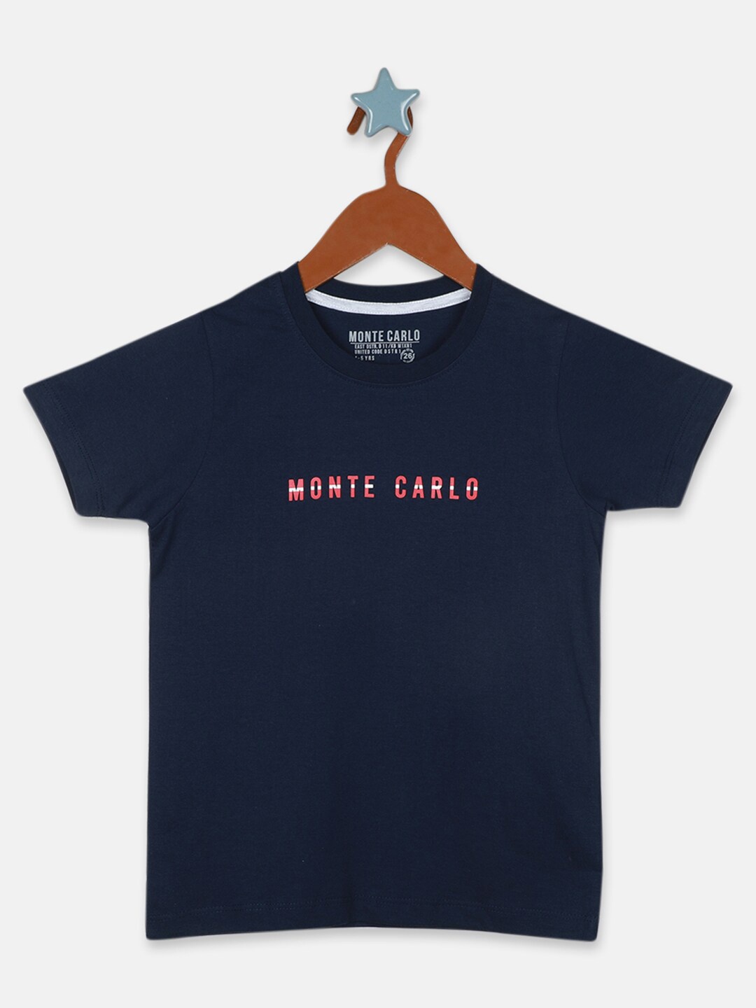 

Monte Carlo Boys Typography Printed Pure Cotton T-shirt, Navy blue