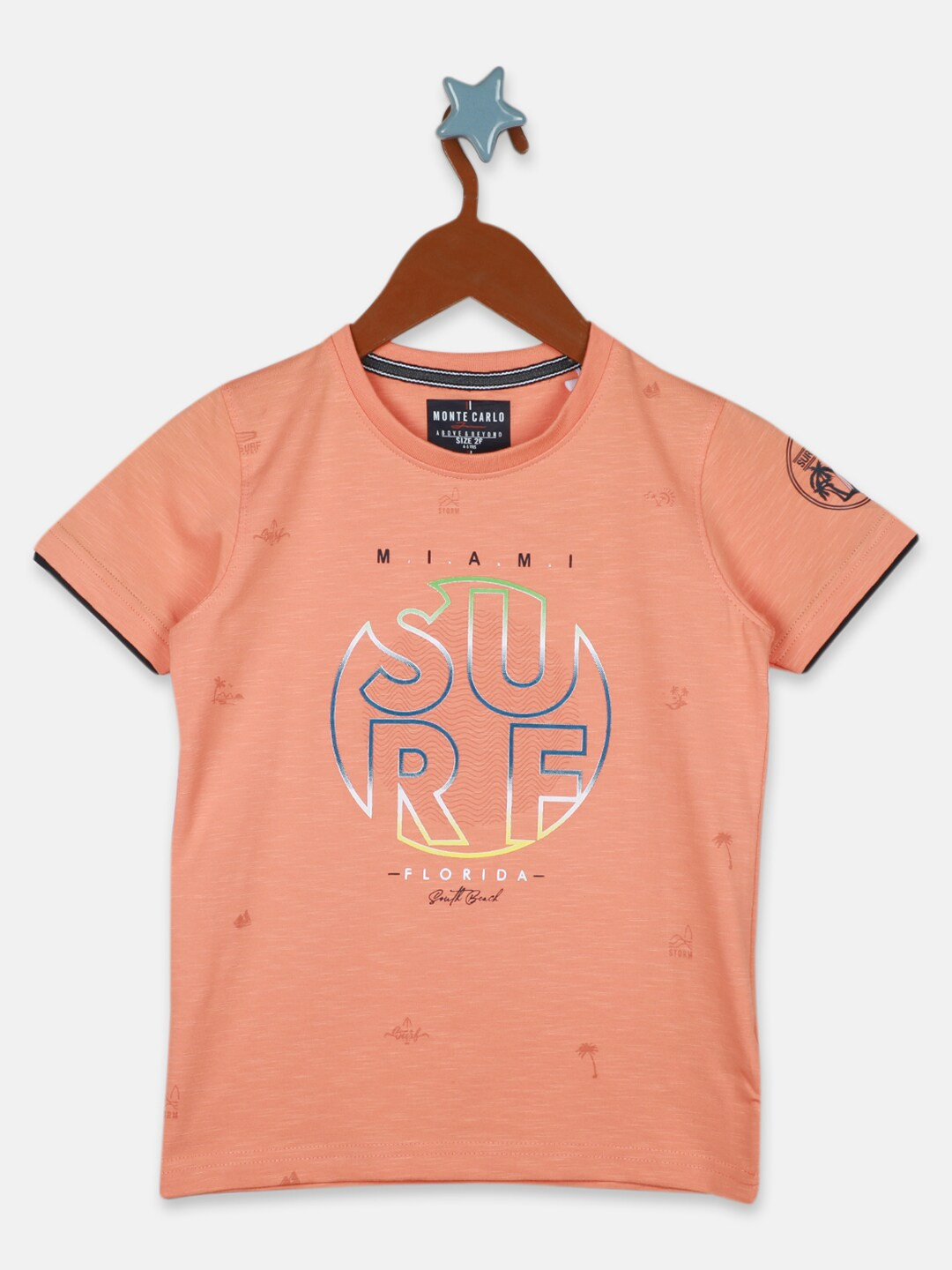 

Monte Carlo Boys Graphic Printed Round Neck T-shirt, Peach