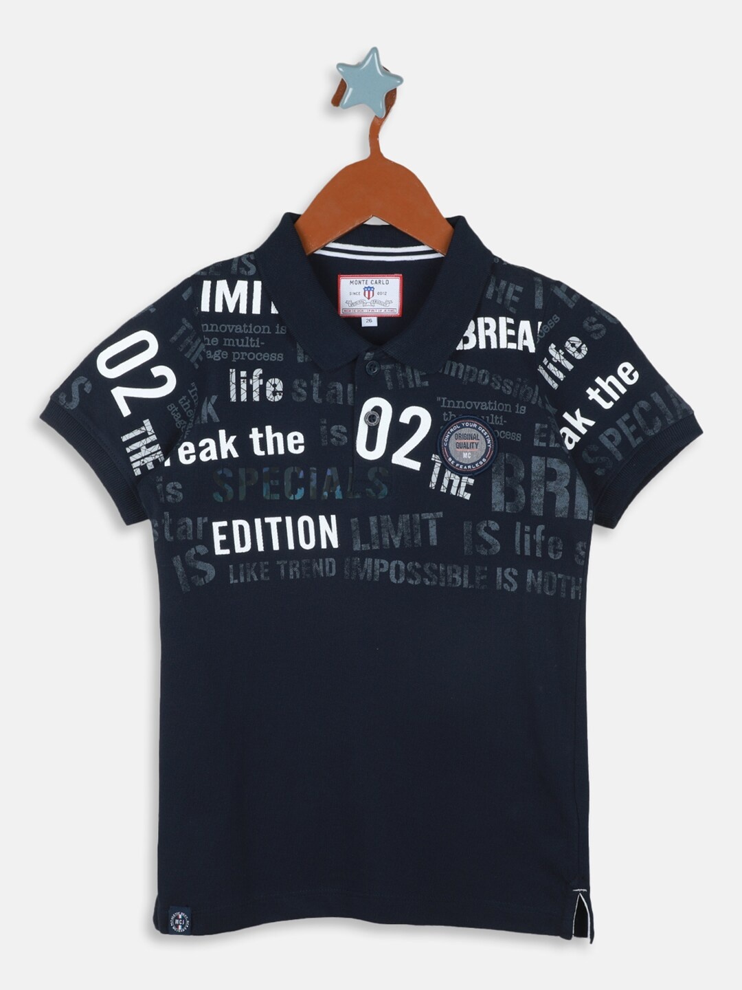 

Monte Carlo Boys Typography Printed Cotton T-shirt, Navy blue