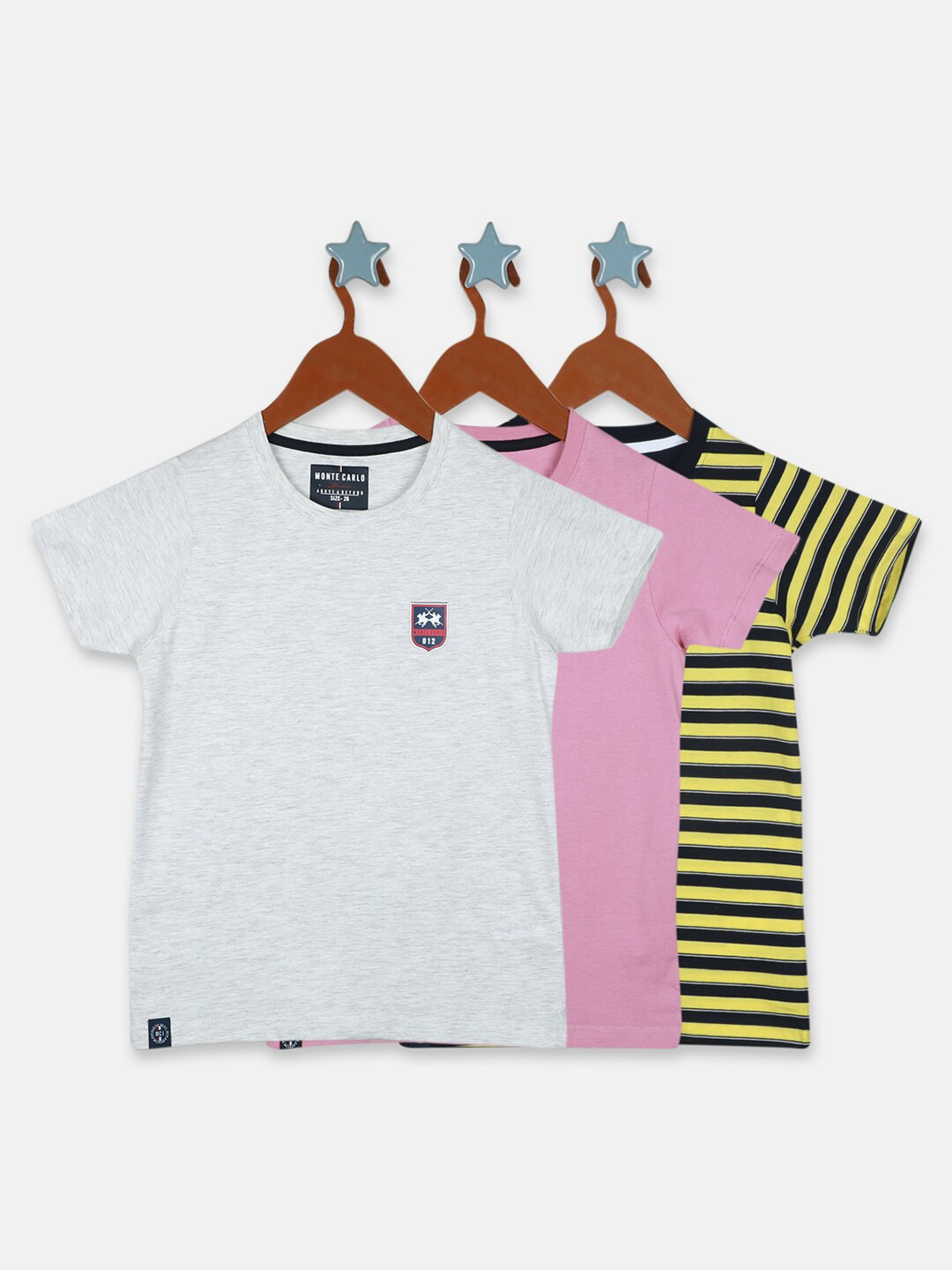 

Monte Carlo Boys Pack Of 3 Striped Cotton T-shirt, Grey
