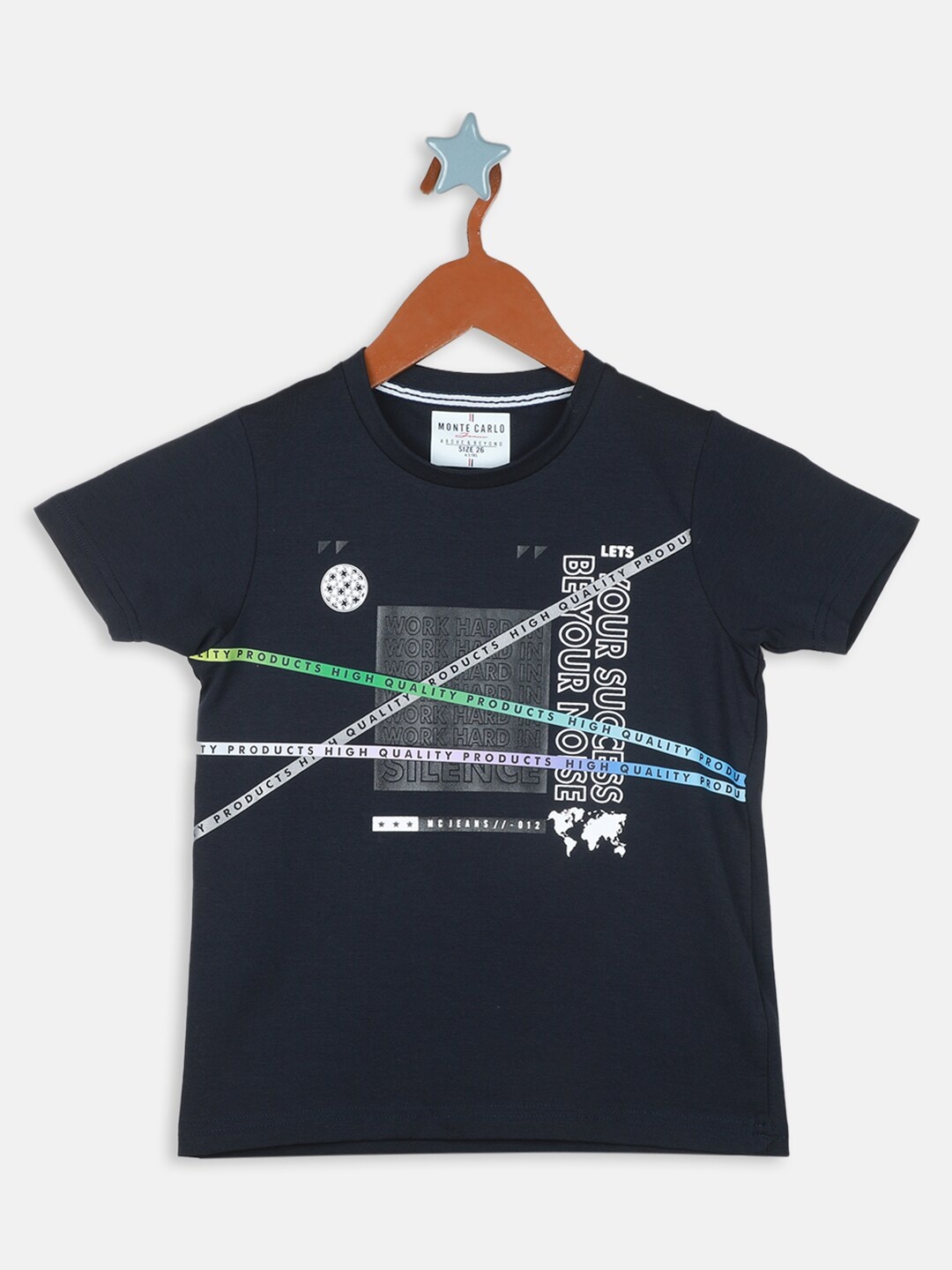 

Monte Carlo Boys Typography Printed Round Neck T-Shirt, Navy blue