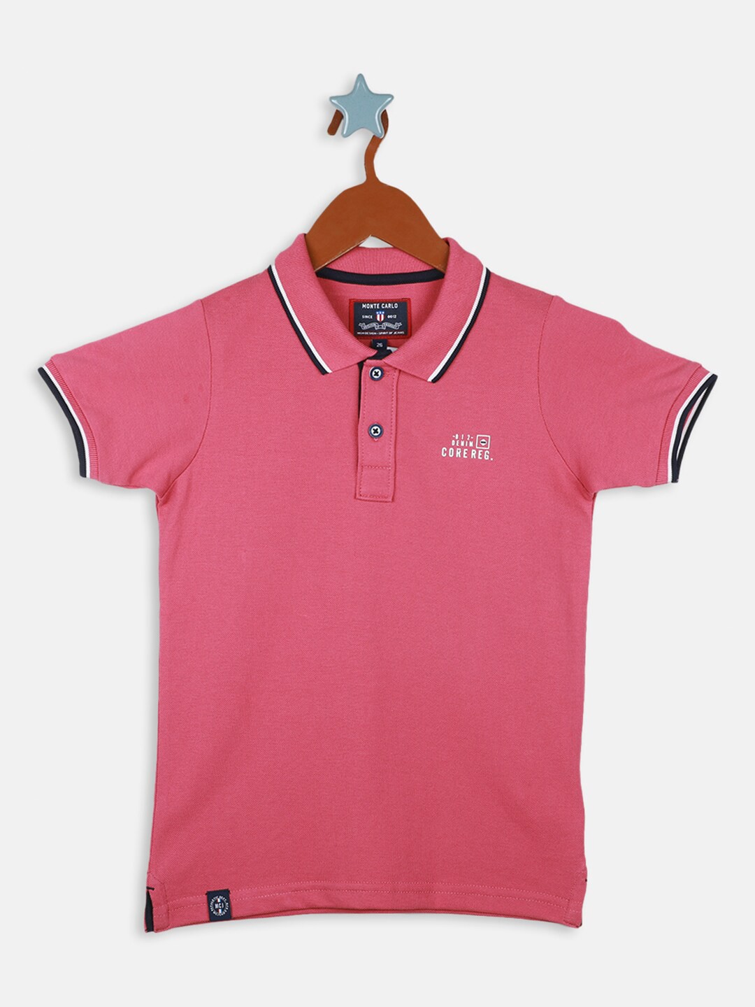 

Monte Carlo Boys Polo Collar Short Sleeves Pure Cotton T-shirt, Pink