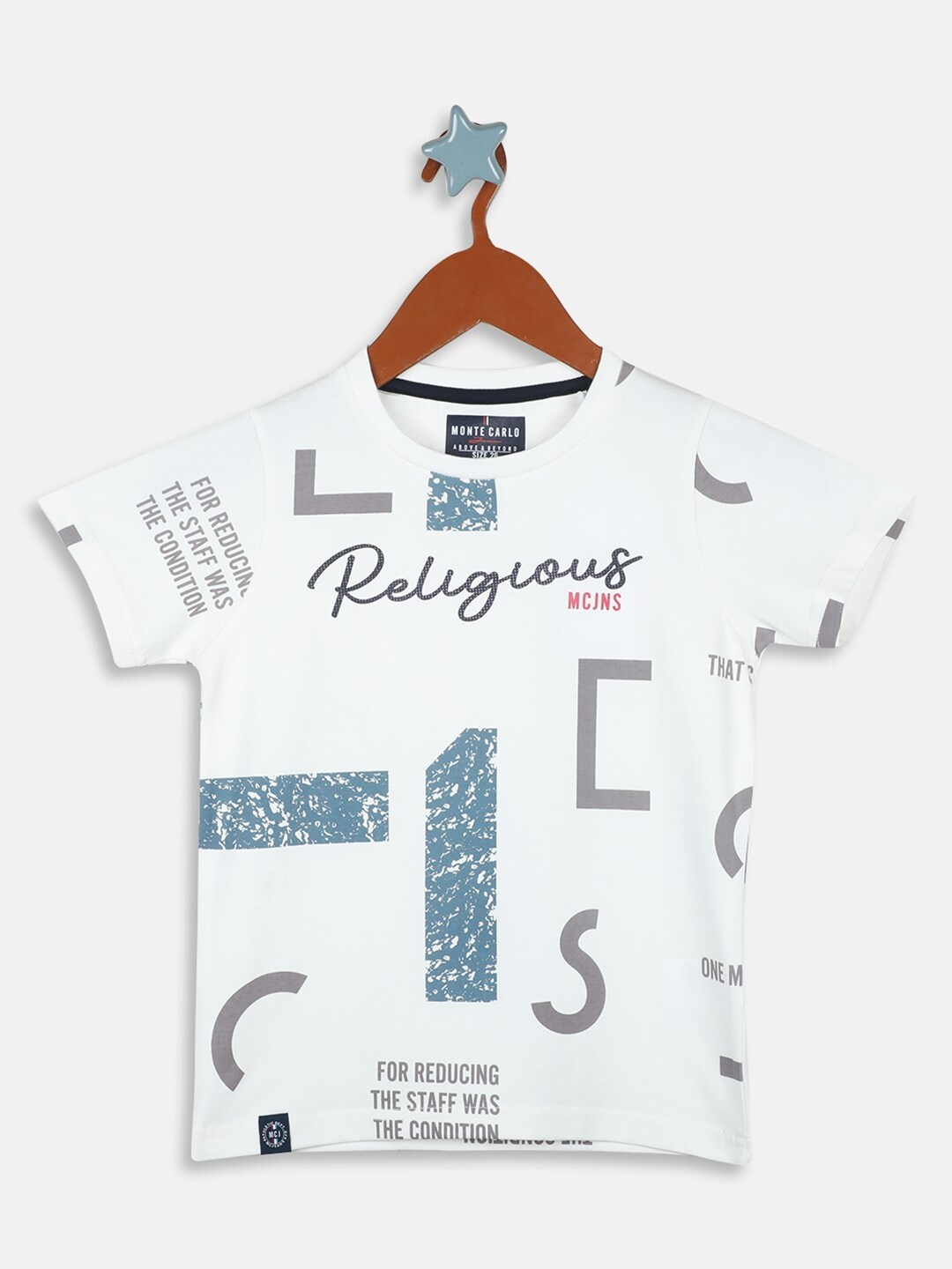 Monte Carlo Boys Typography Printed Round Neck T-shirt, Off white