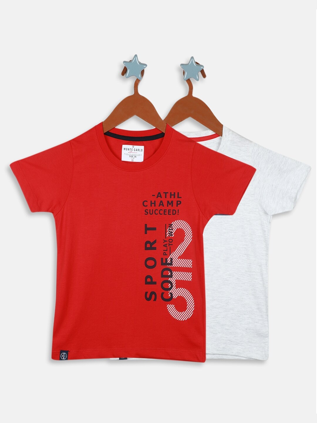 

Monte Carlo Boys Pack Of 2 Typography Printed Boys Pure Cotton T-shirt, Red